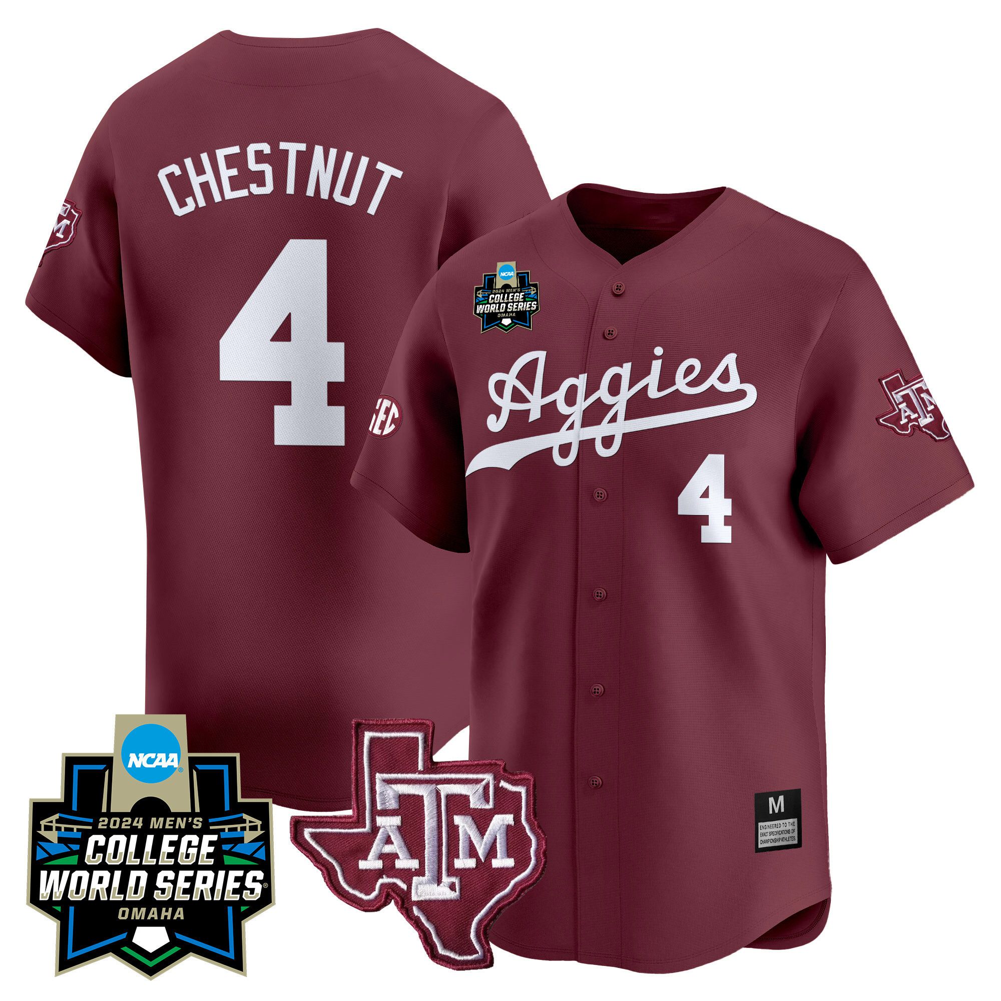 Men Texas A&M Aggies #4 Chestnut Red 2024 College World Series Vapor Premier Limited NCAA Jersey->indianapolis colts->NFL Jersey